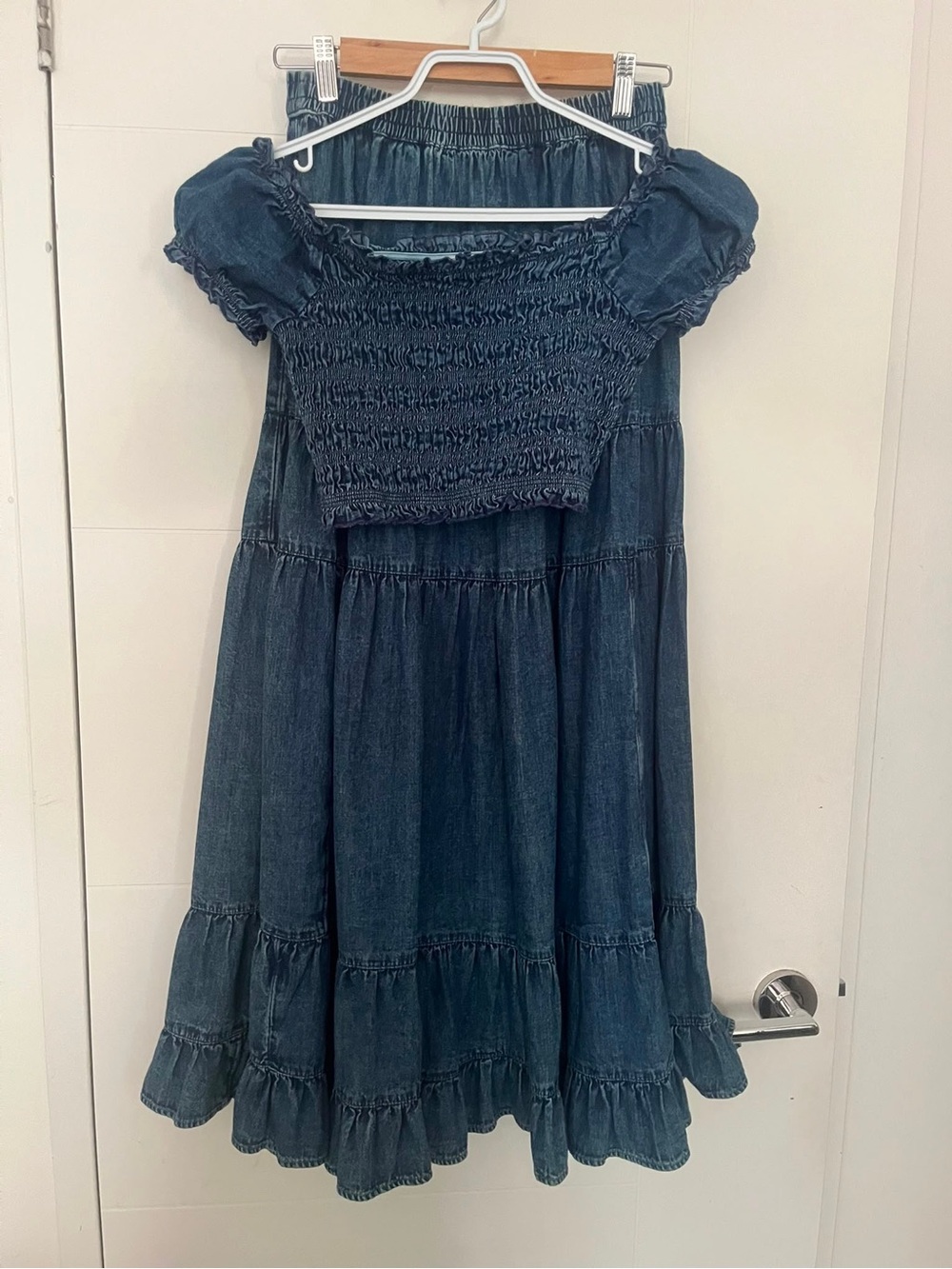 American Eagle Denim Smocked Puff-Sleeve 2 piece set